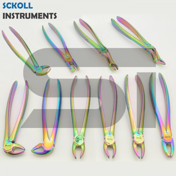 Extraction Forceps Multi Colors Set Of 10 Pcs