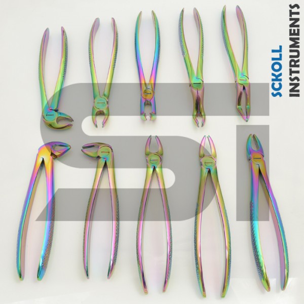 Extraction Forceps Multi Colors Set Of 10 Pcs